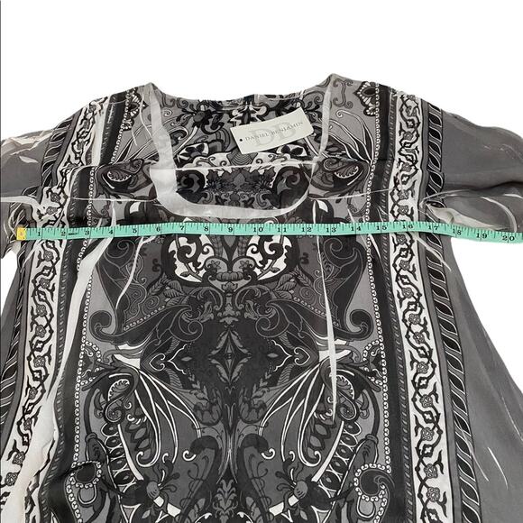 Daniel Benjamin Sheer Overlay Shades Of Gray & White Print Tunic Top, Size M* - Picture 7 of 10